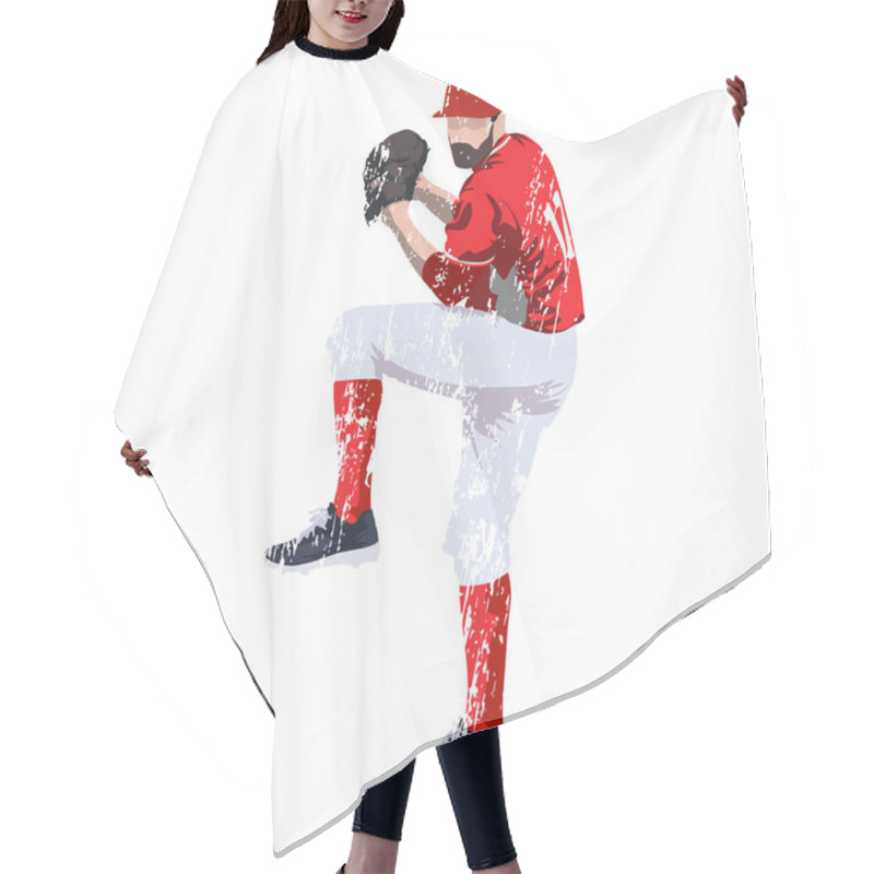 Personality  Baseball Player Pitcher In Red Jersey, Grungy Vector Illustratio Hair Cutting Cape