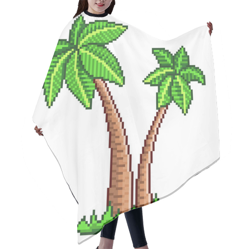 Personality  Pixel Two Palm Trees Detailed Isolated Vector Hair Cutting Cape