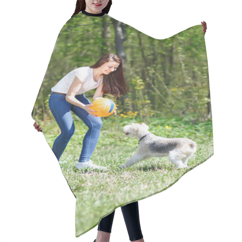 Personality  Portrait Of Beautiful Young Girl With Her Dogs   Hair Cutting Cape