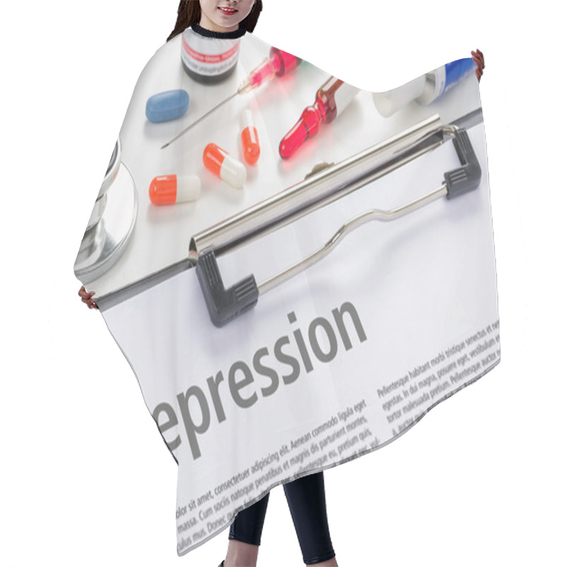 Personality  The Diagnosis Depression Written On A Clipboard Hair Cutting Cape