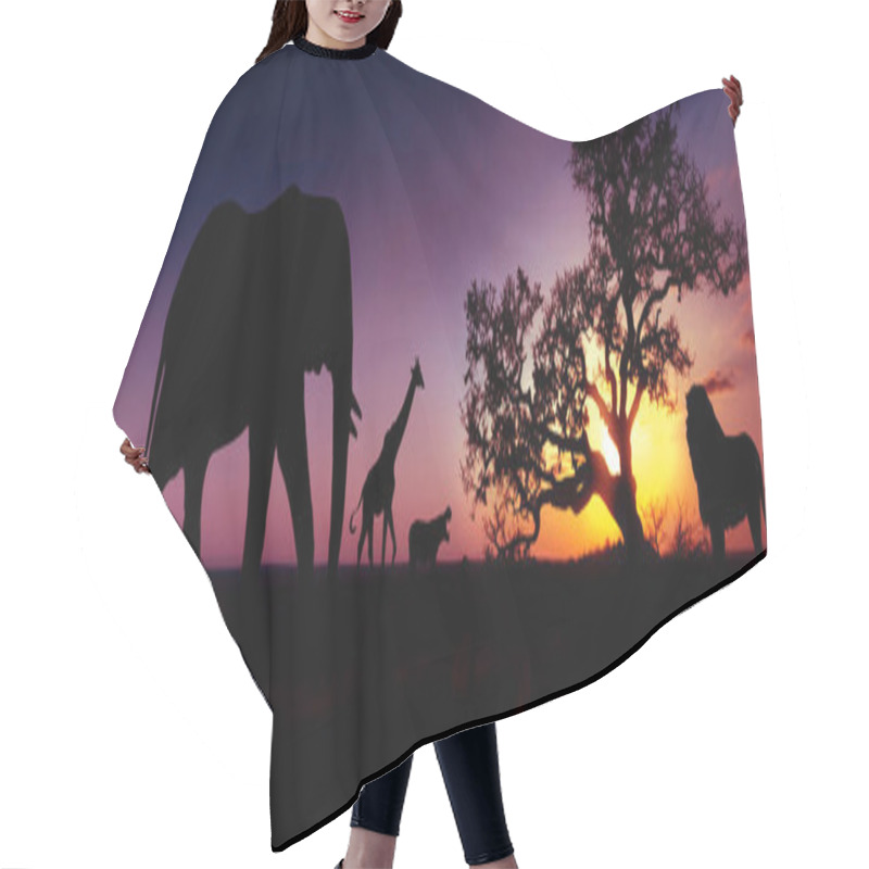 Personality  Famous African Animals Sunset Silhouettes.  Hair Cutting Cape