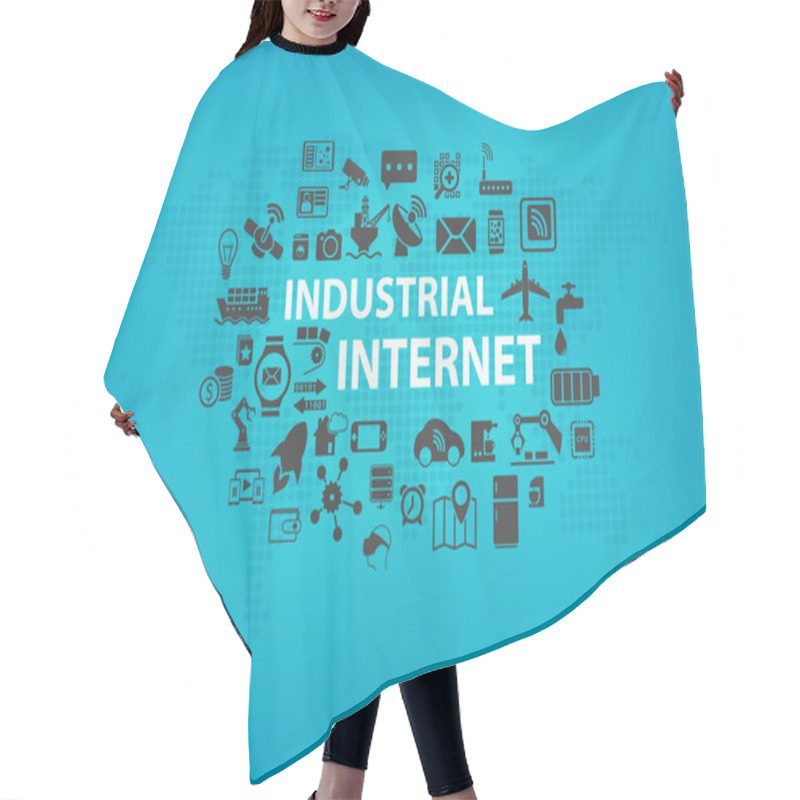 Personality  Industrial Internet (IOT) Concept With World Map And Icons Of Connected Devices With Blue Background Hair Cutting Cape