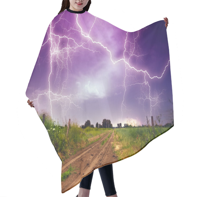 Personality  Rural Road And Lighting Storm Hair Cutting Cape