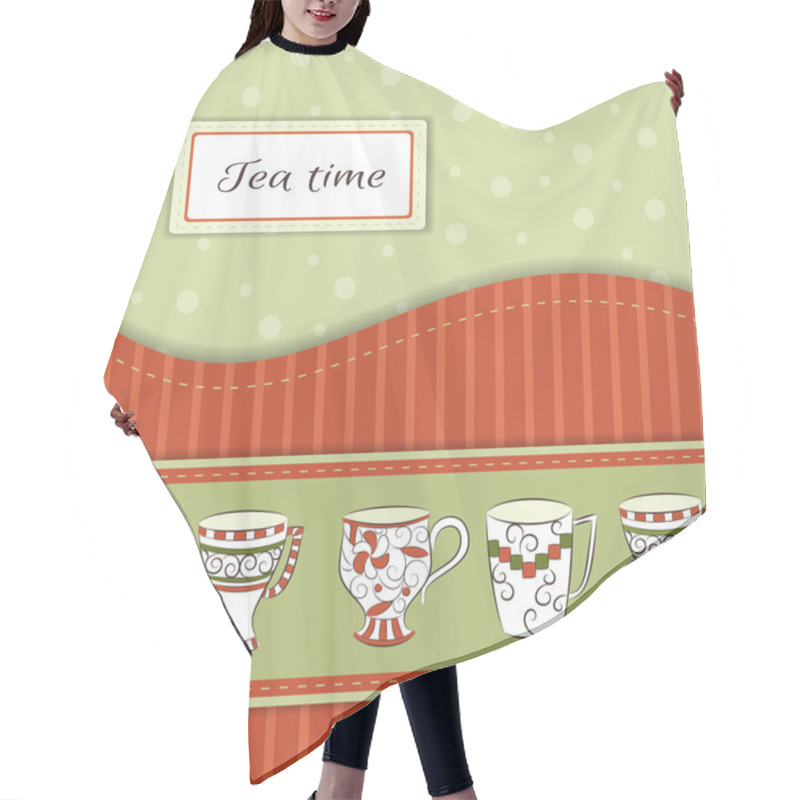 Personality  Vector Background With Tea Cups Hair Cutting Cape