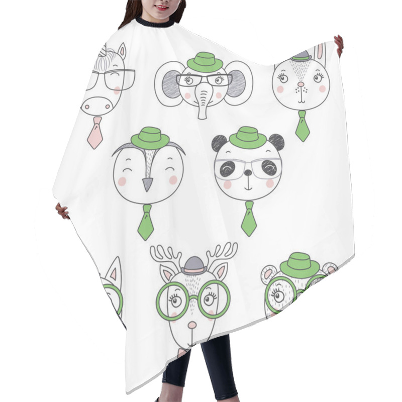 Personality  Set Of Hand Drawn Cute Funny Animal Portraits In Ties And Hats  Hair Cutting Cape