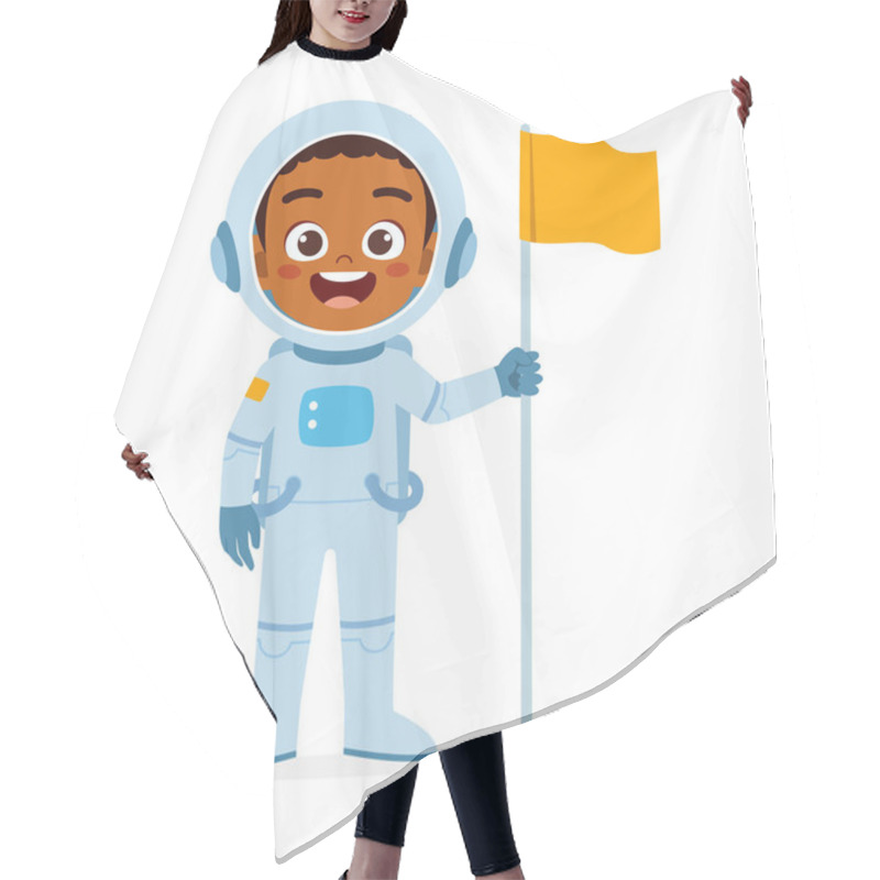 Personality  Little Kid Wear Astronaut Costume And Feel Happy Hair Cutting Cape