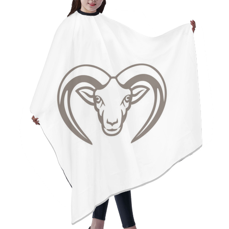 Personality  Mascot Icon Illustration Of Head Of Armenian Mouflon, Ovis Orientalis Gmelini, An Endangered Mouflon Endemic To Iran, Armenia, And Azerbaijan Viewed From Front On Isolated Background In Retro Style. Hair Cutting Cape