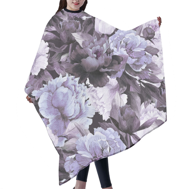 Personality  Seamless Floral Pattern With Peonies Hair Cutting Cape