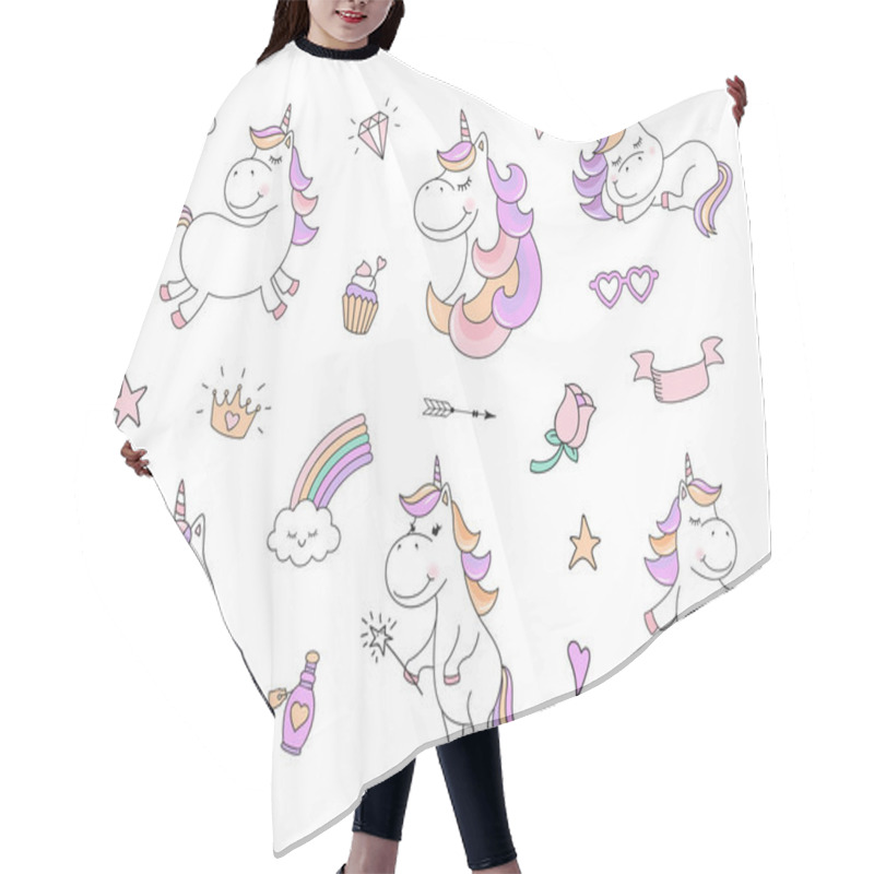 Personality  Cute Unicorn Characters With Magical Things Hair Cutting Cape