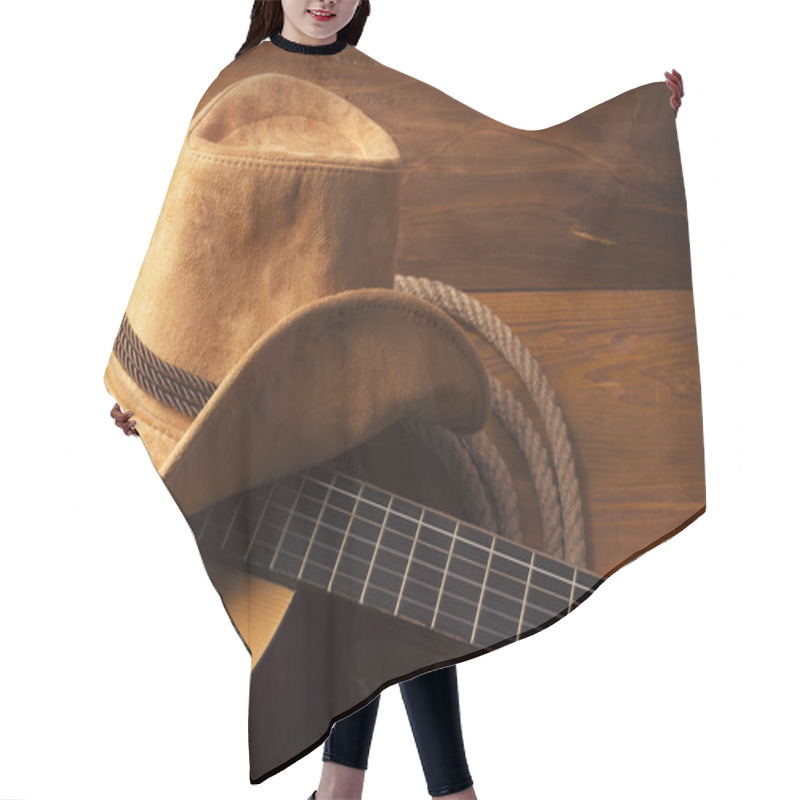 Personality  Country Music Background With Guitar Hair Cutting Cape