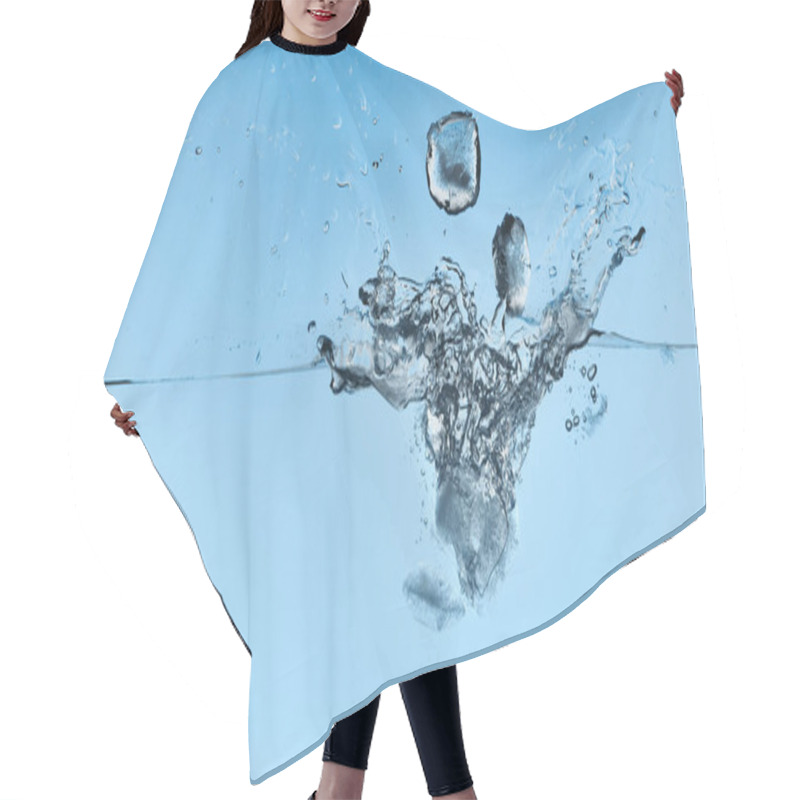 Personality  Transparent Water With Falling Ice Cubes And Splash On Blue Background Hair Cutting Cape