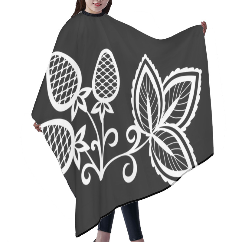 Personality  Beautiful Monochrome Black And White Strawberry, Flower With Leaves And Swirls Isolated.  Hair Cutting Cape