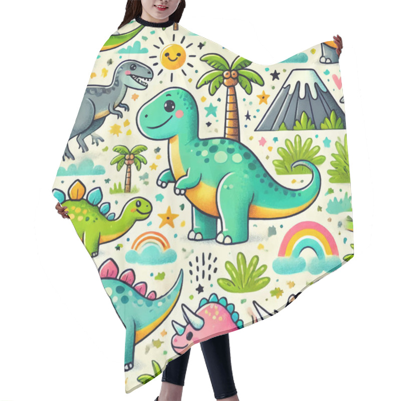 Personality  Adorable Dino Babies Print In Vector. Vector Illustration Hair Cutting Cape