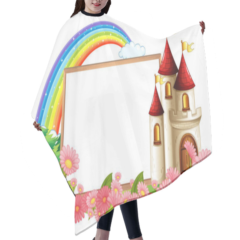 Personality  Empty Banner With Rainbow And Fantasy Castle Illustration Hair Cutting Cape