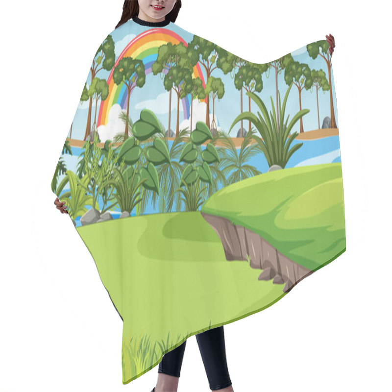 Personality  Nature Forest Scene With Rainbow In The Sky Illustration Hair Cutting Cape