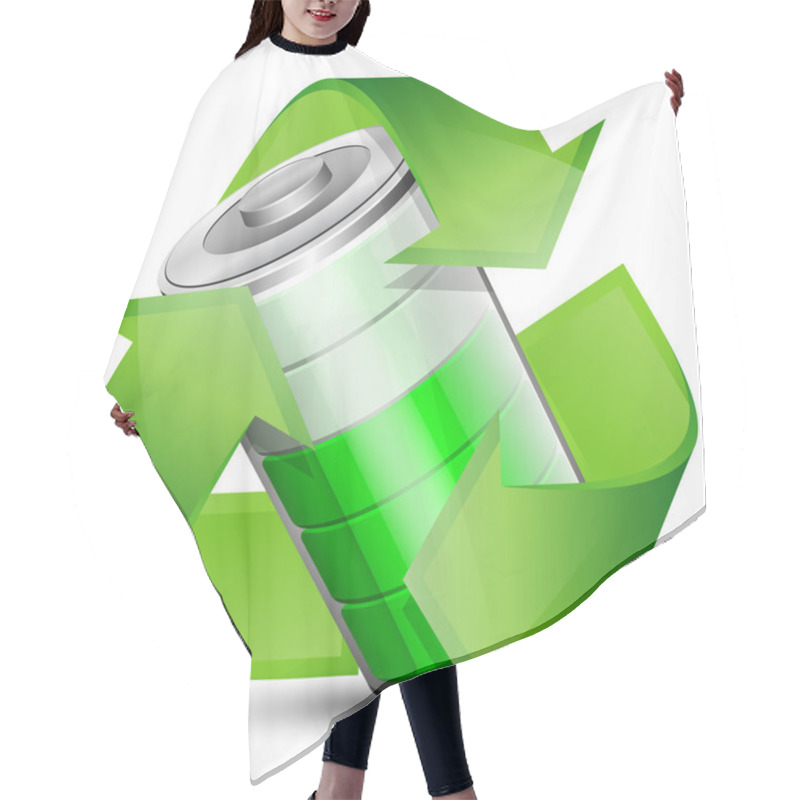 Personality  Battery With Recycle Symbol - Renewable Energy Concept. Vector I Hair Cutting Cape