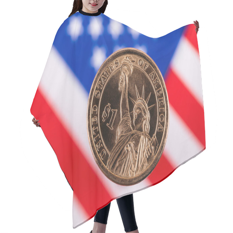 Personality  1 American Dollar Coin On The Background Of The US National Flag Hair Cutting Cape