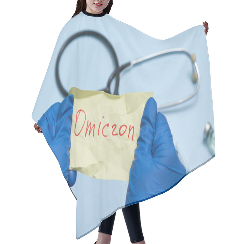 Personality  Doctor Hand Holds A Piece Of Rumpled Paper With Omicron Text Hair Cutting Cape