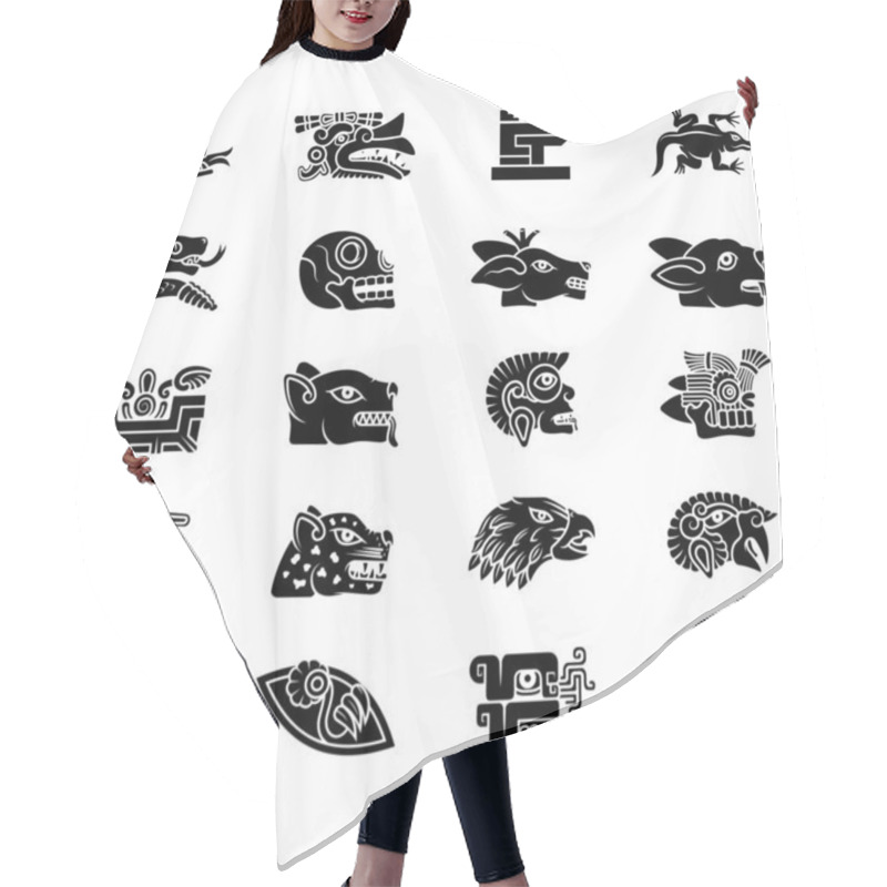 Personality  Vector Design Of Symbols Of Ancient Aztec Civilization, Hieroglyphs Of The Aztec Calendar Hair Cutting Cape