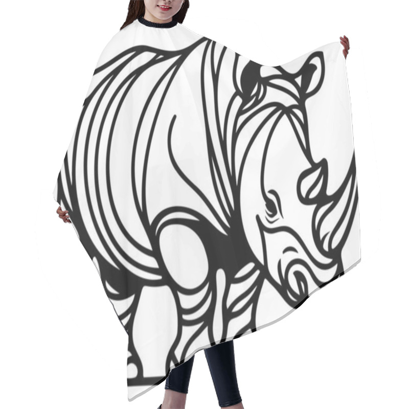 Personality  Stylized Rhinoceros Illustration In Line Art Technique Hair Cutting Cape