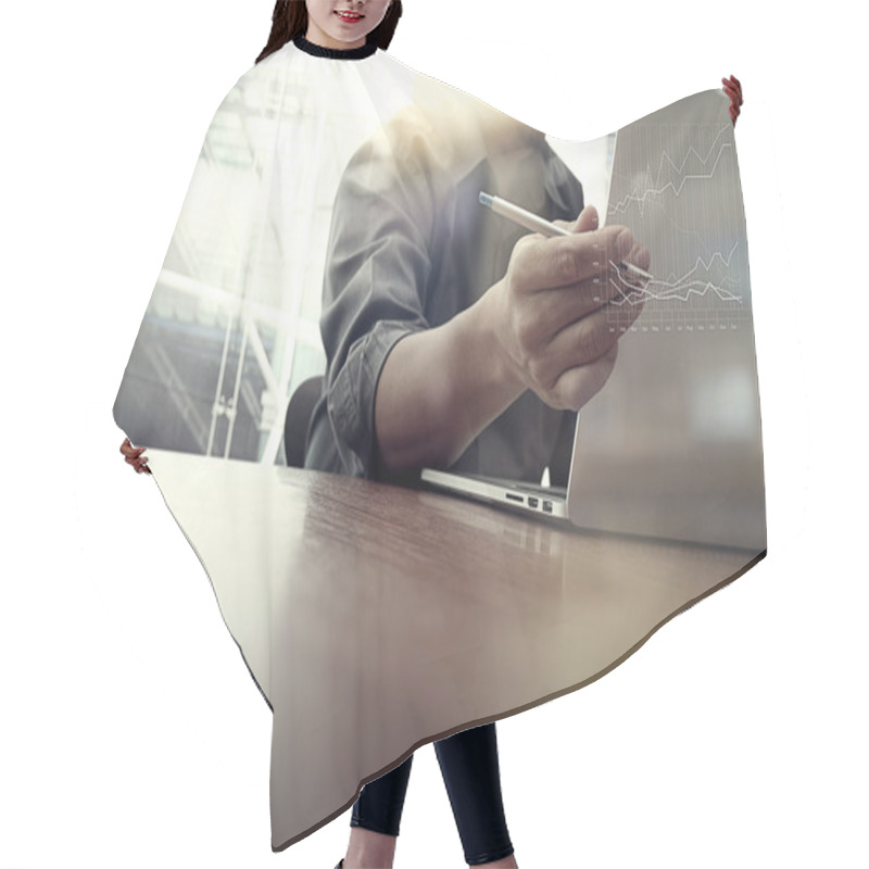 Personality  Business Moment With Laptop Computer And Graph Business Diagram  Hair Cutting Cape