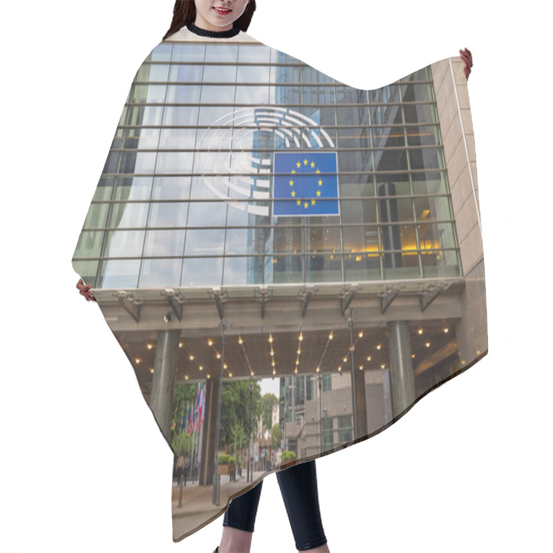 Personality  BRUSSELS, BELGIUM, June 23, 2023: Modern Architecture Of European Parliament Building In Brussels, Belgium. High Quality Photo Hair Cutting Cape