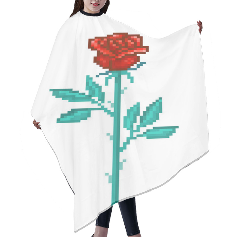 Personality  Single Red Rose, Pixel Art Flower Isolated On White Background.  Hair Cutting Cape