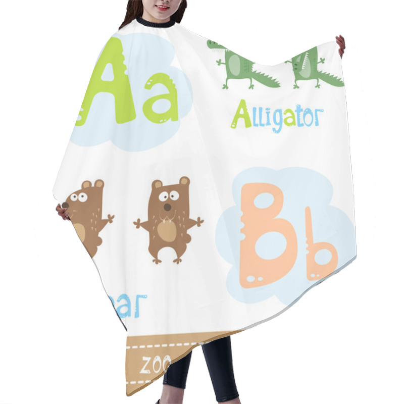 Personality  Colored Letters Of The Alphabet Next To Images Of Abstract Characters Funny Animals Isolated On White Background Hair Cutting Cape