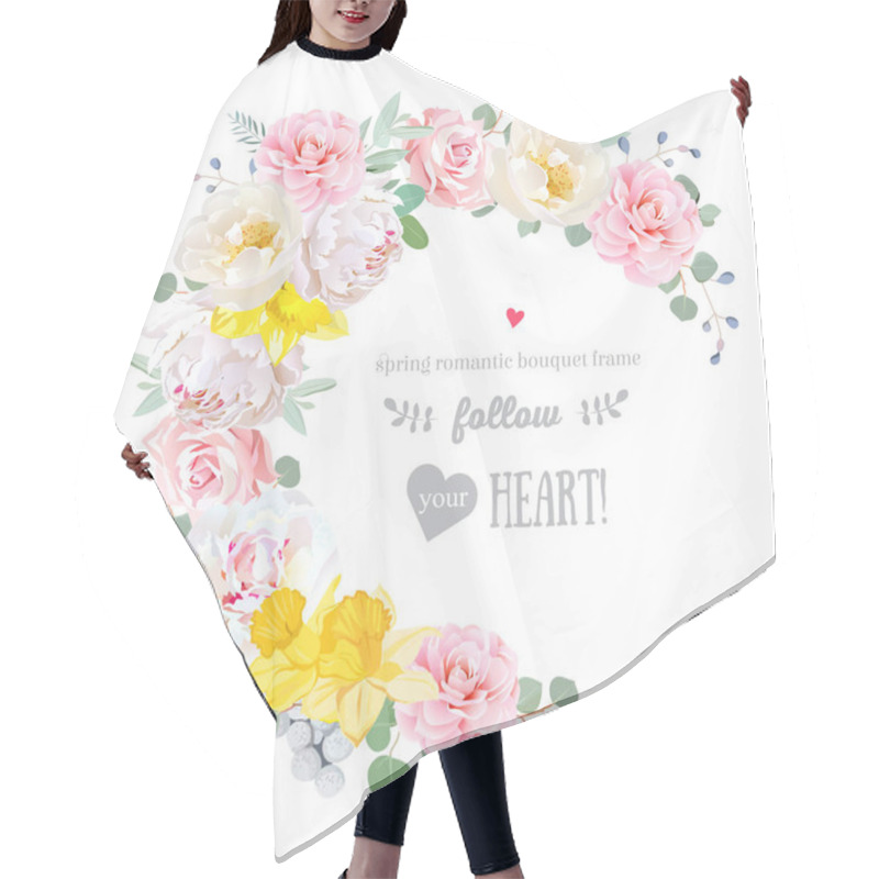 Personality  Spring Floral Vector Round Frame With Flowers On White Hair Cutting Cape