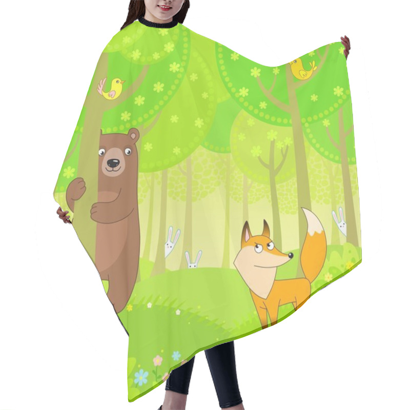 Personality  The Bear, Fox And Hares Play At Hide-and-seek In The Wood Hair Cutting Cape