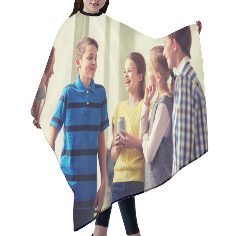 Personality  Group Of School Kids With Soda Cans In Corridor Hair Cutting Cape