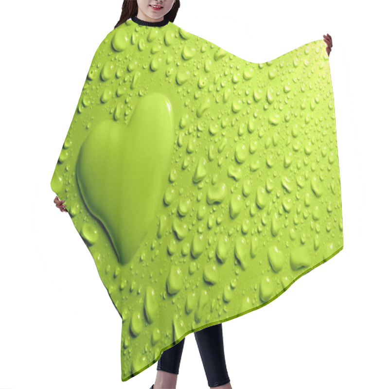 Personality  Water Drops And Heart Shape On Green Background Hair Cutting Cape