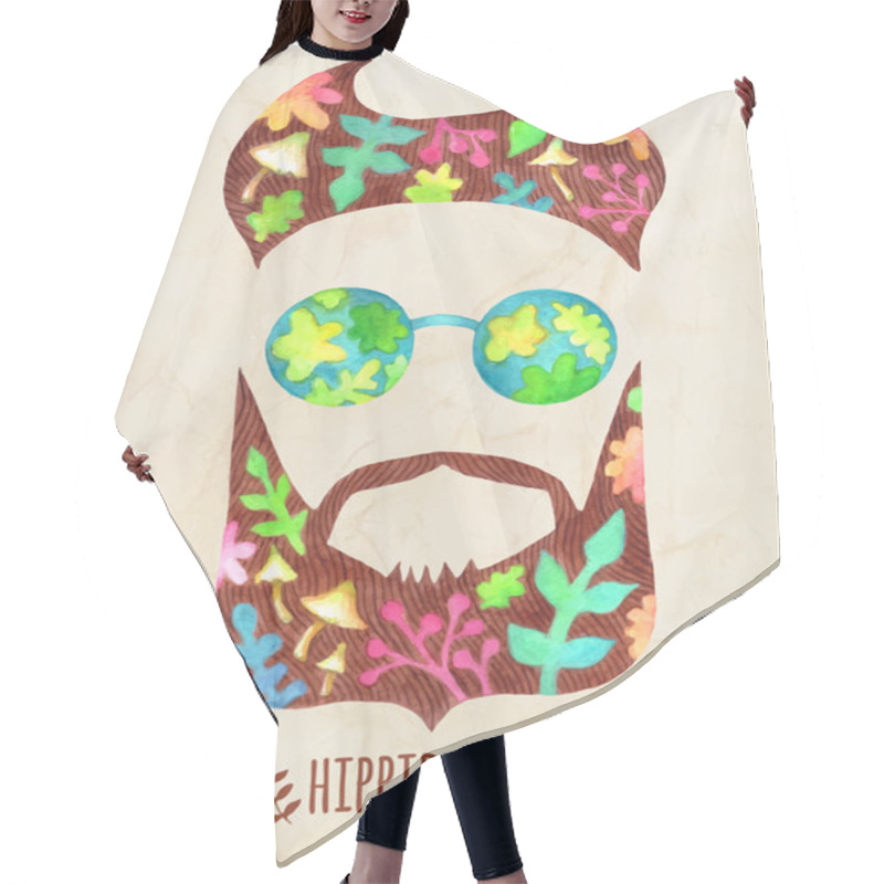 Personality  Hand Drawn Beard And Mustache With Flowers And Mushrooms. Hair Cutting Cape