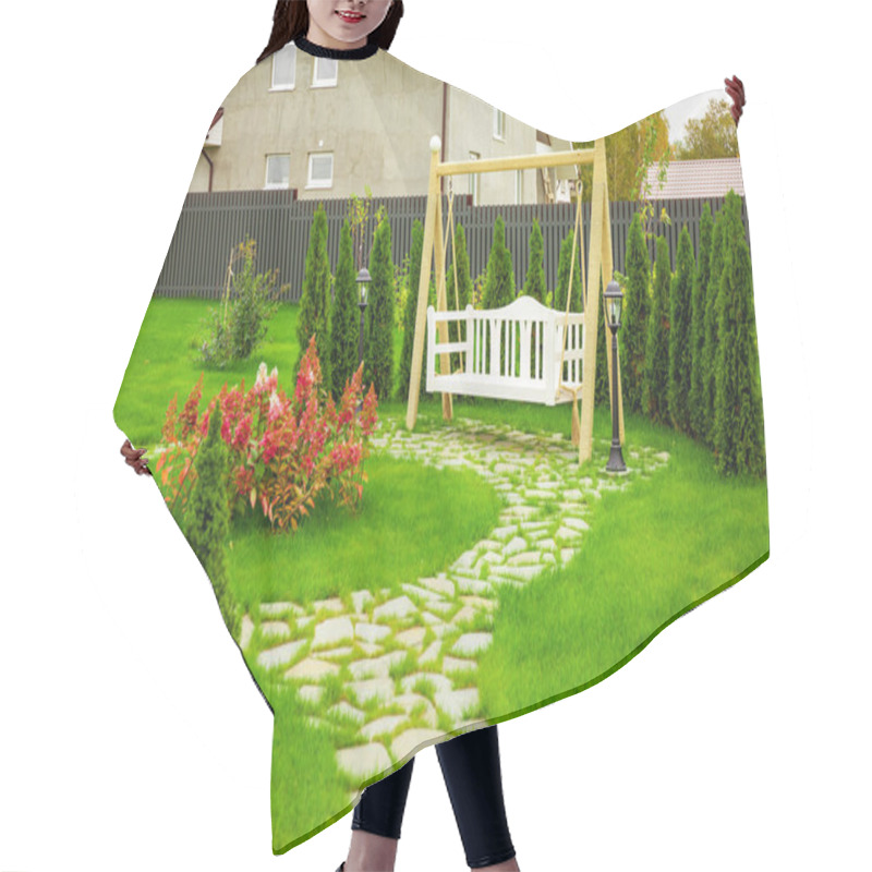 Personality  Swinging Bench In The Garden Hair Cutting Cape