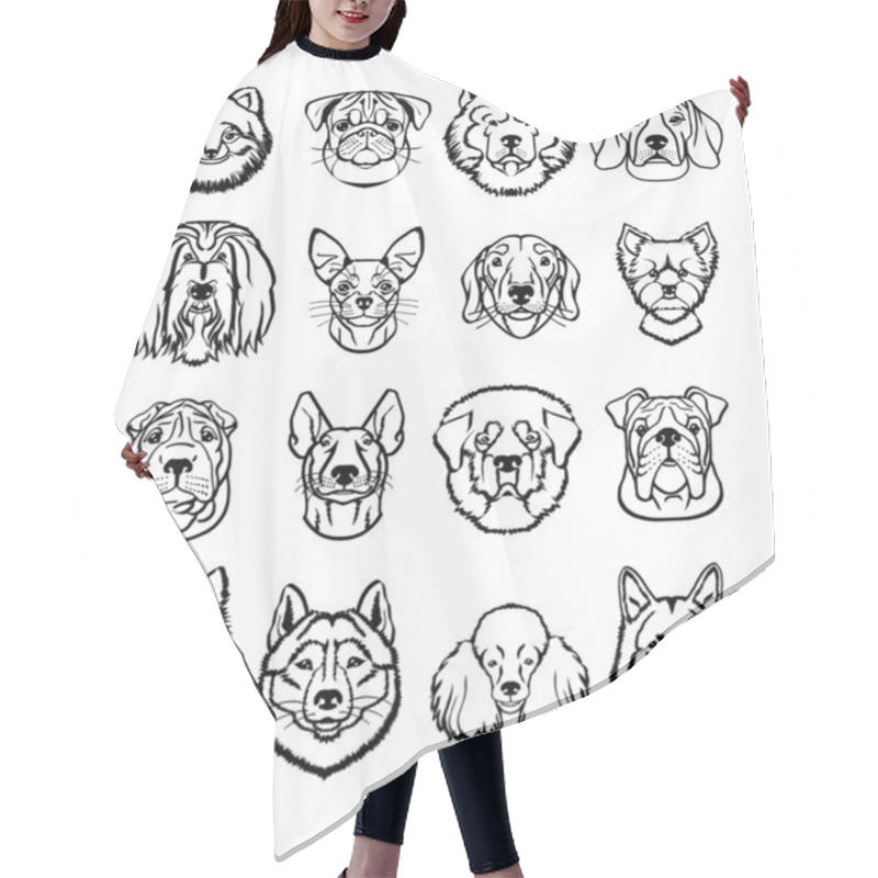 Personality  Vector Dogs Black Icons Set Hair Cutting Cape