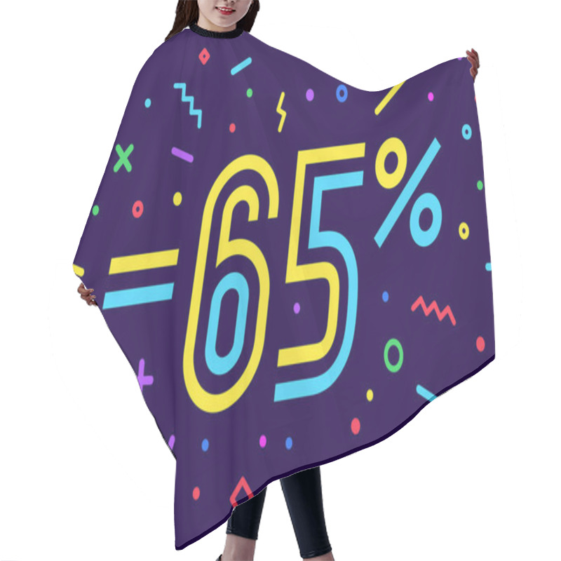 Personality  Sale -65 Percent. Banner For Discount, Sale. Design Of Poster, Flyer And Banner In Geometric Memphis Style With Text -65 Percent. Sticker, Web Banner For Sale, Discount. Vector Illustration Hair Cutting Cape