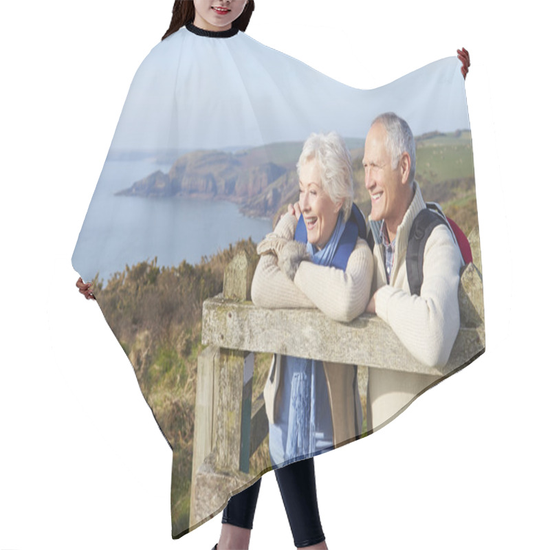 Personality  Senior Couple On Coastal Path Hair Cutting Cape