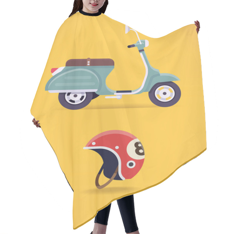 Personality  Retro Scooter With Helmet Icons Hair Cutting Cape