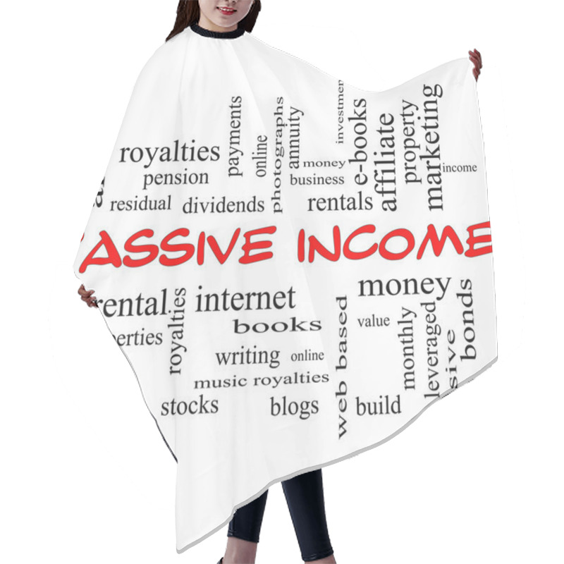 Personality  Passive Income Word Cloud Concept In Red Caps Hair Cutting Cape