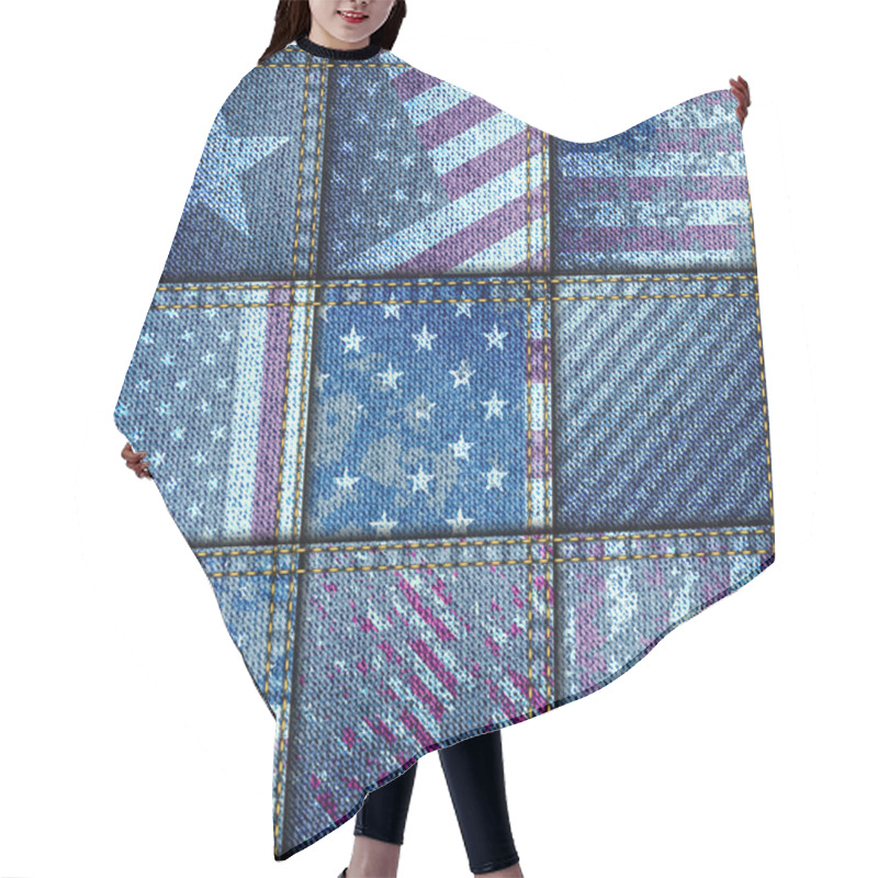 Personality  Grunge Patchwork With USA Flags. Hair Cutting Cape