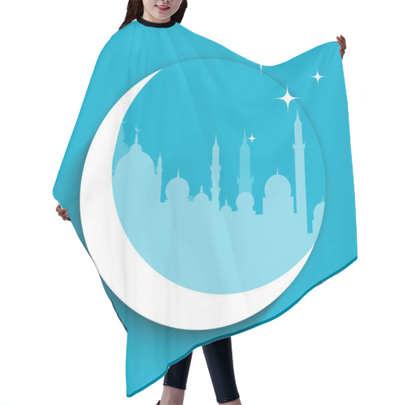 Personality  Silhouette Of Mosque Or Masjid On Crescent Moon With Stars In B Hair Cutting Cape