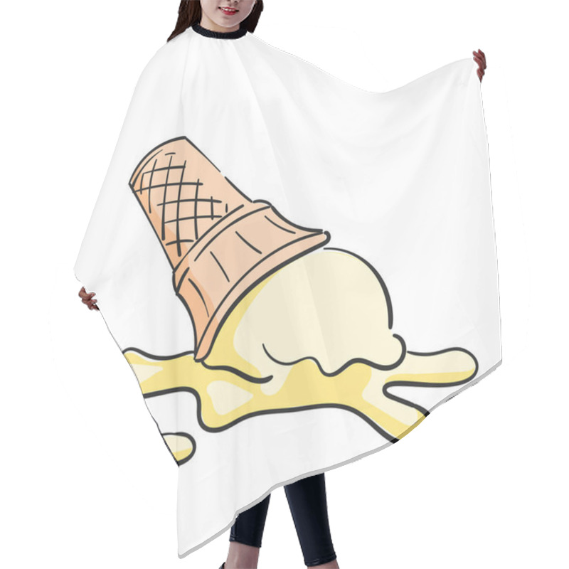 Personality  Dropped Melted Ice Cream Doodle Cartoon Isolated Clipart On White Background, Vector Illustration Of One Scoop Of Icecream In Waffle Cup Hair Cutting Cape