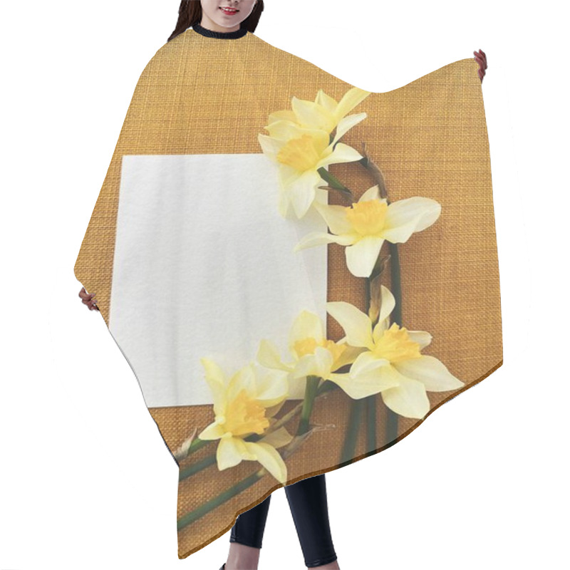 Personality  Elegant Arrangement Of Yellow Daffodils Beside A Blank Note On A Textured Yellow Backdrop. Hair Cutting Cape