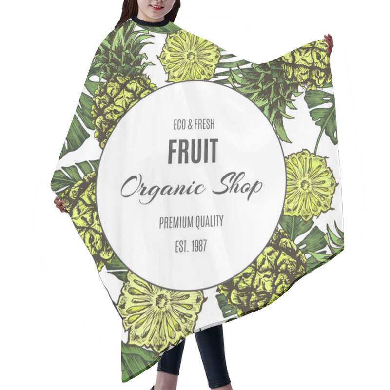 Personality  Card For Eco Store With Illustration Of Pineapples And Palm Leaves. Hair Cutting Cape