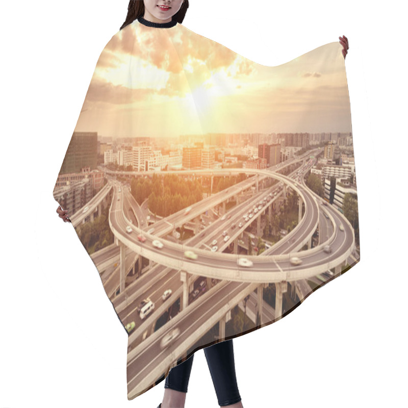 Personality  Skyline And Traffic Trails On Highway Intersection Hair Cutting Cape