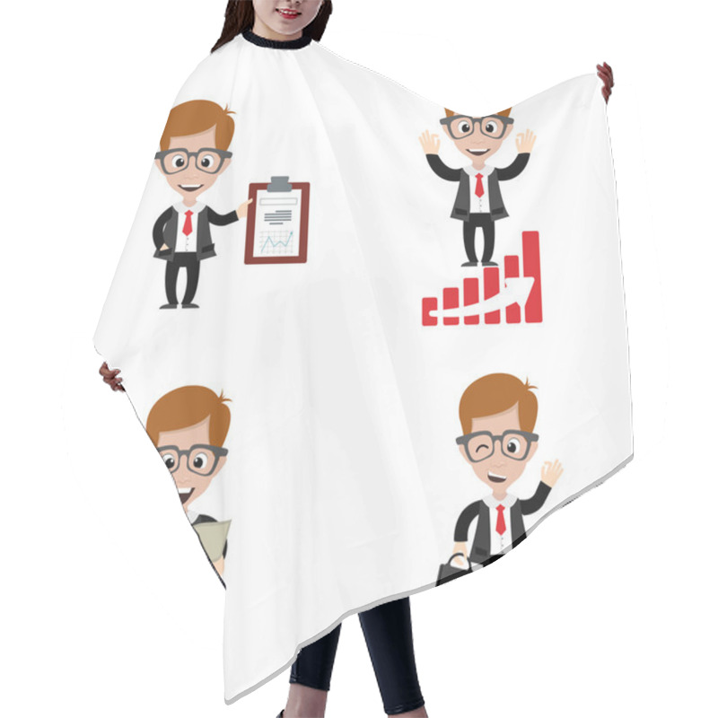 Personality  Set Of Cute Businessman Icons Hair Cutting Cape