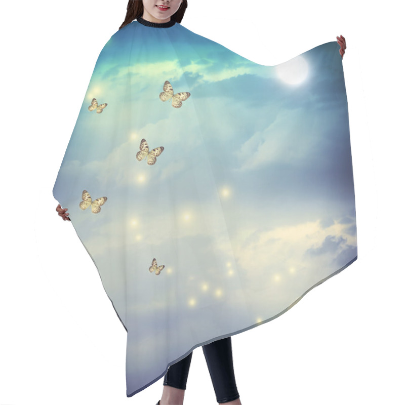 Personality  Butterflies In A Fantasy Moonligt Landscape Hair Cutting Cape