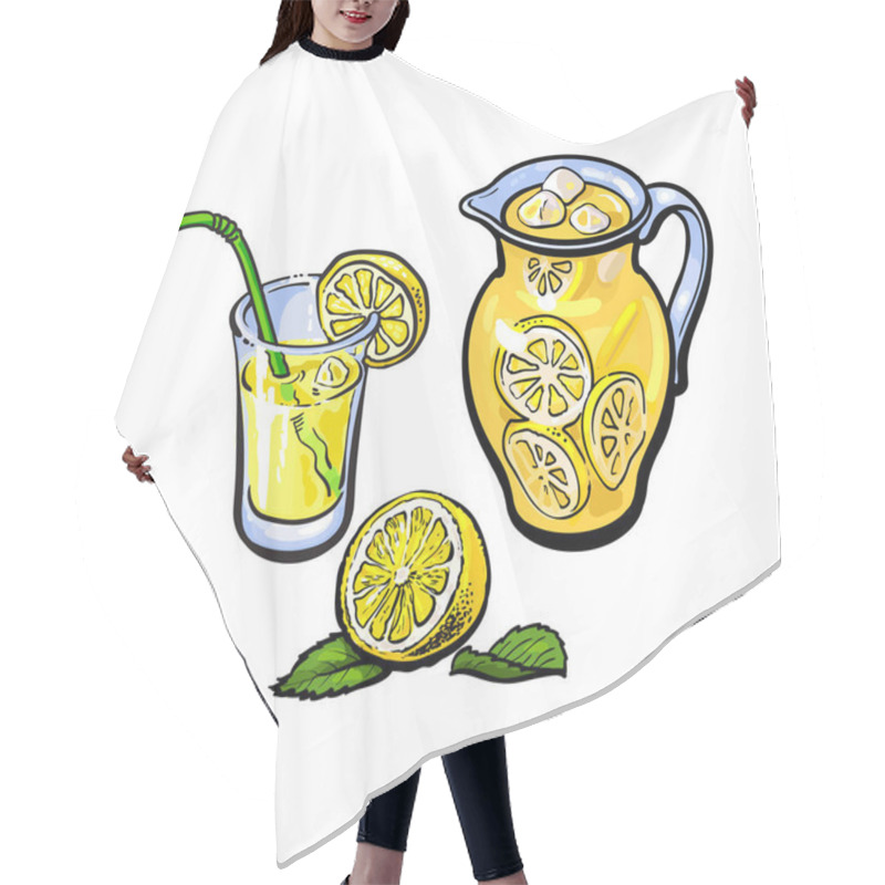 Personality  Vector Lemonade Jug, Glass Of Lemon Juice, Straw Hair Cutting Cape