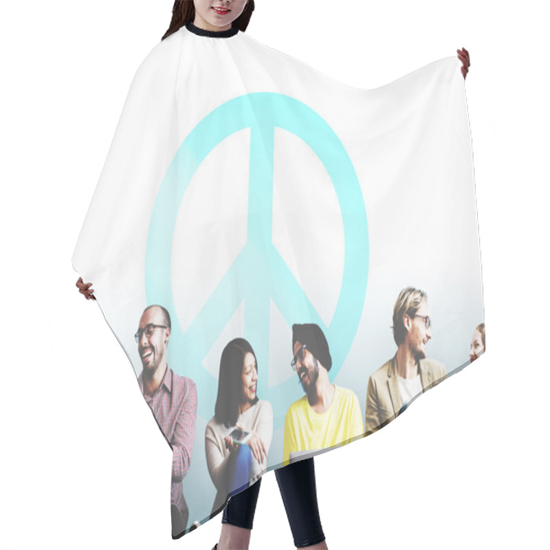 Personality  Diversity Friends Near Wall With Peace Sign Hair Cutting Cape