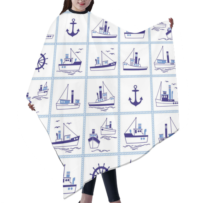 Personality  Seamless Pattern Of Ships Working In The Harbor,The Ship Working In The Harbor Has A Seamless Pattern, Hair Cutting Cape